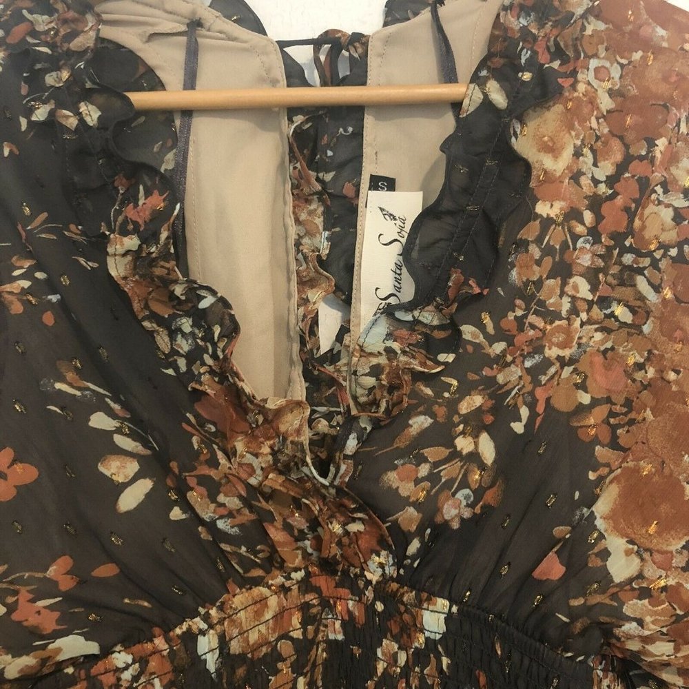 Aniche Boutique Santa Sofia Floral And Gold Peasant Dress Women Small Open Back - Picture 4 of 12